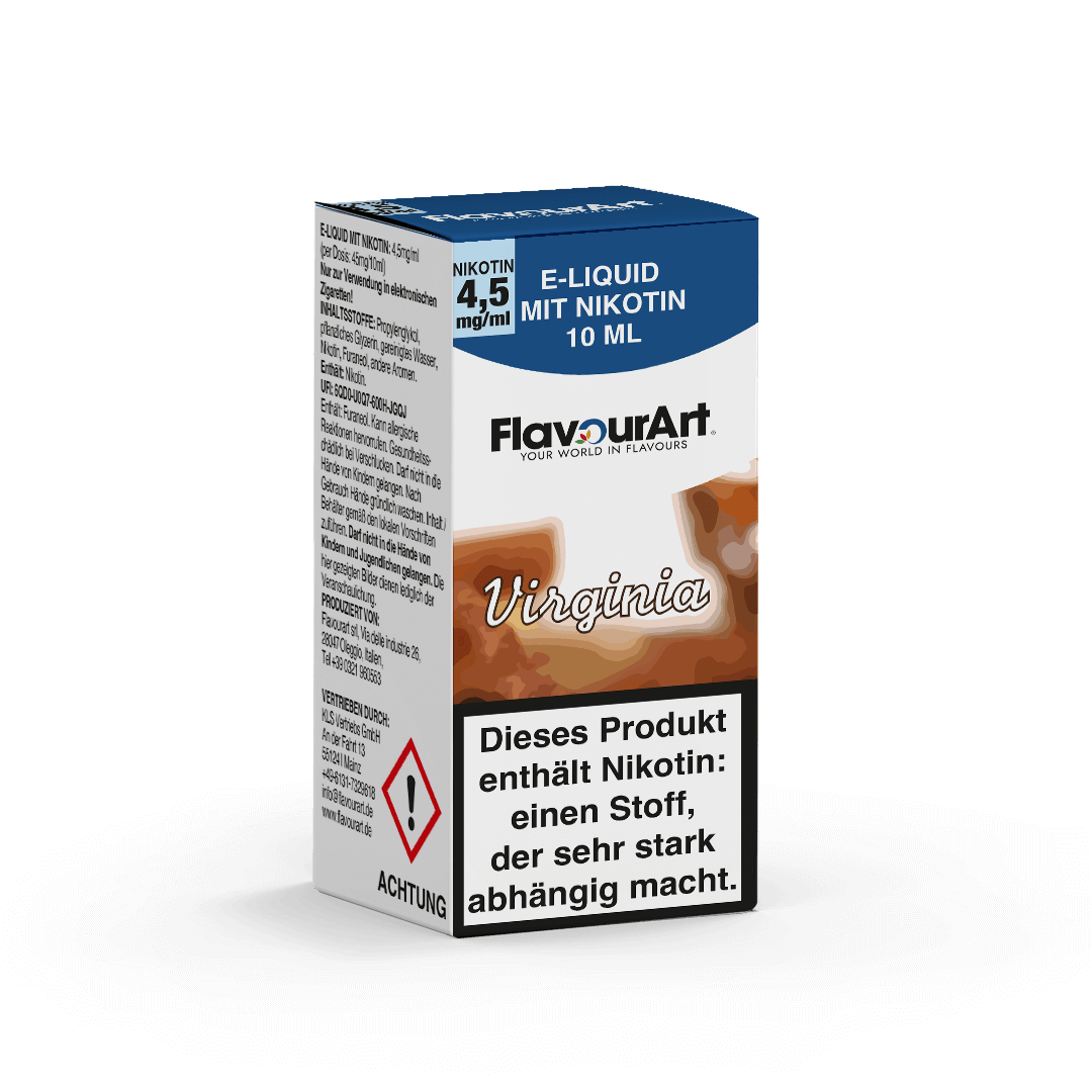 FlavourArt Virginia E-Liquid – milder Tabak, 4,5/9/18 mg/ml – 10 ml