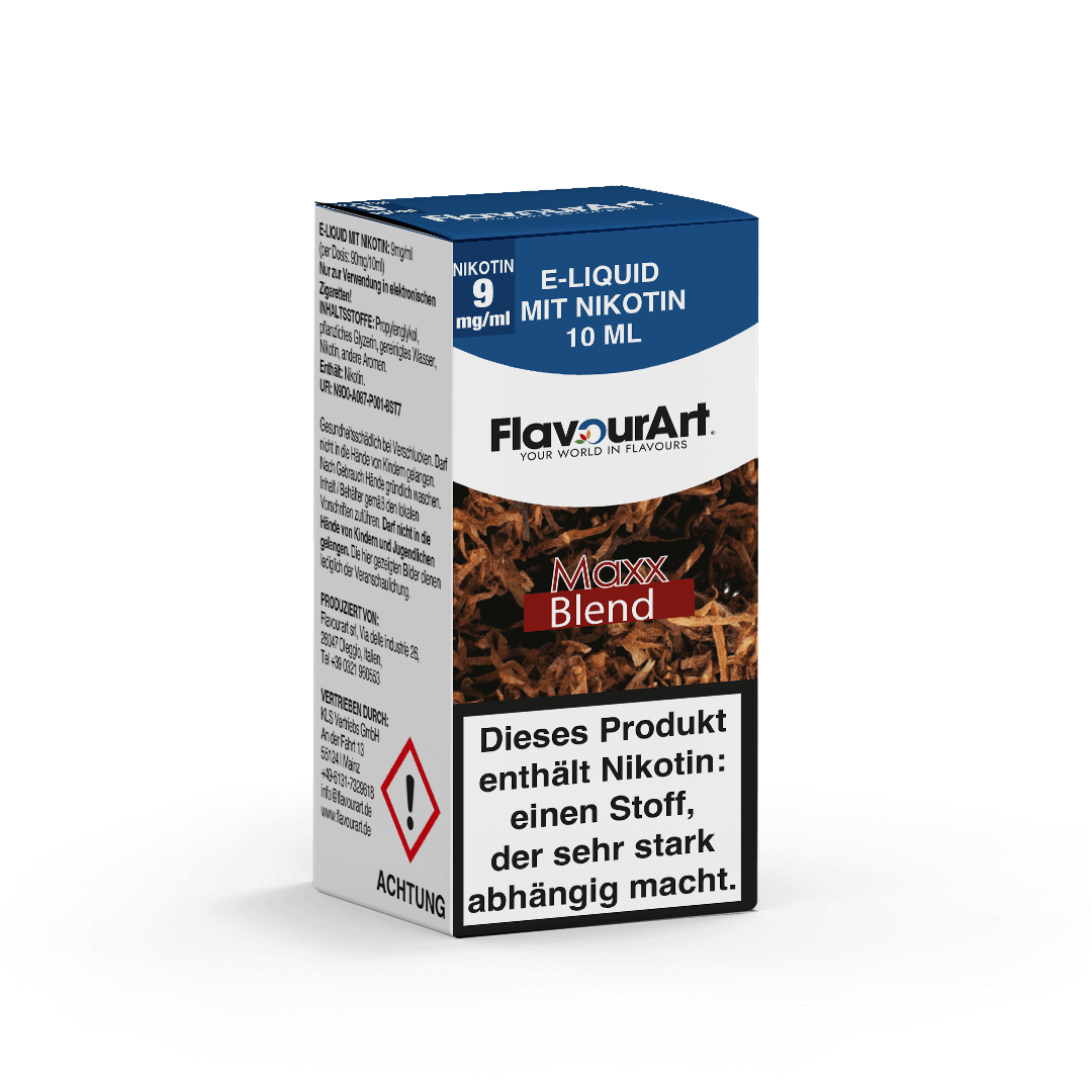 Bild zum Produkt: Maxx Blend (würziger Tabak) E-Liquid - erhältlich in den Nikotinstärken 4,5 mg/ml, 9 mg/ml oder 18 mg/ml - Inhalt 10 ml